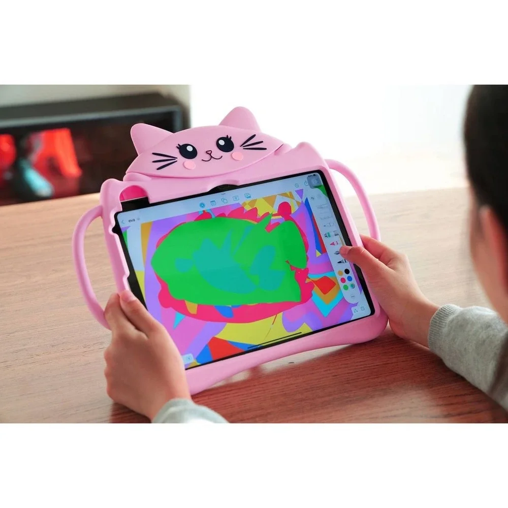 New in box kids iPad case & stand Pink kitty  silicone